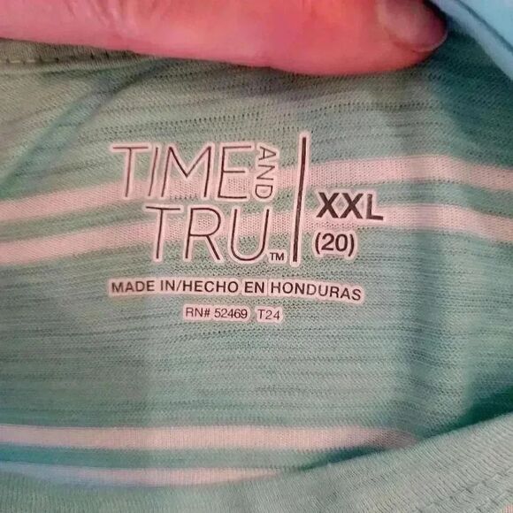 Time & Tru Women's Classic Mint/Vivid White Cotton/Poly Striped T-Shirt NEW - Picture 6 of 7
